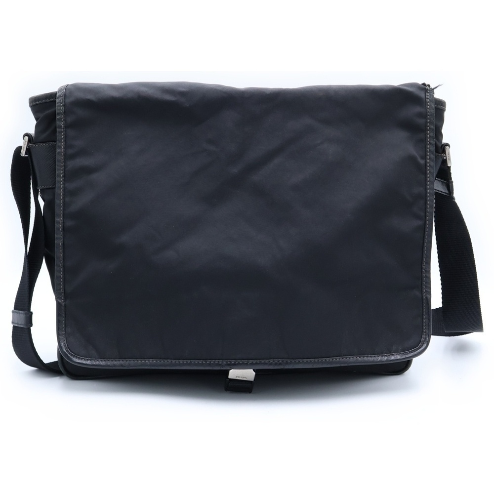 PRADA Side Triangle Plate Shoulder Bag Black